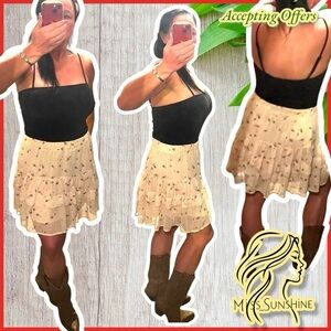 Free People - Sz L - tiered floral yellow tan skirt - Boho - western style